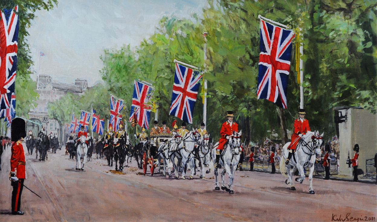 The Household Cavalry Mounted Regiment Escorting The Queen and Prince Philip Along The Mall After The Royal Wedding 2011